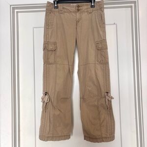 American Eagle Y2K Tan/ Khaki Roll Tab Convertible Cargo Utility Pants-  Sz  8